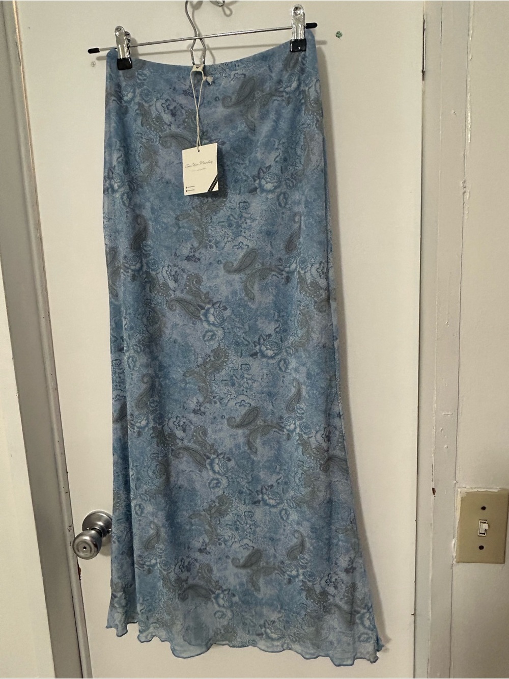 See You Monday Light Blue Paisley Slip Maxi Skirt
